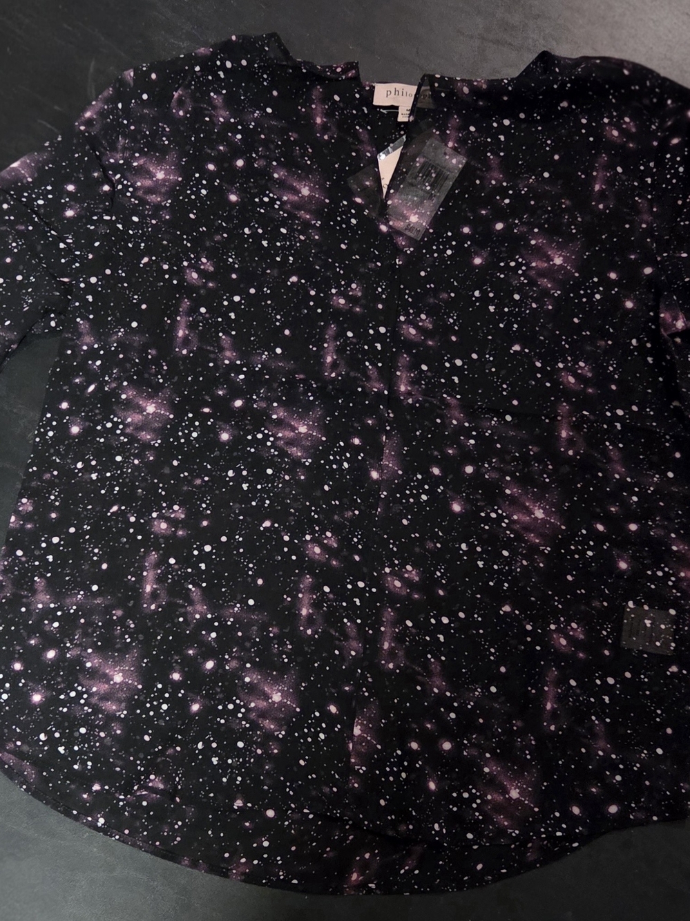 Philosophy NWT Sheer fabric  black galaxy print